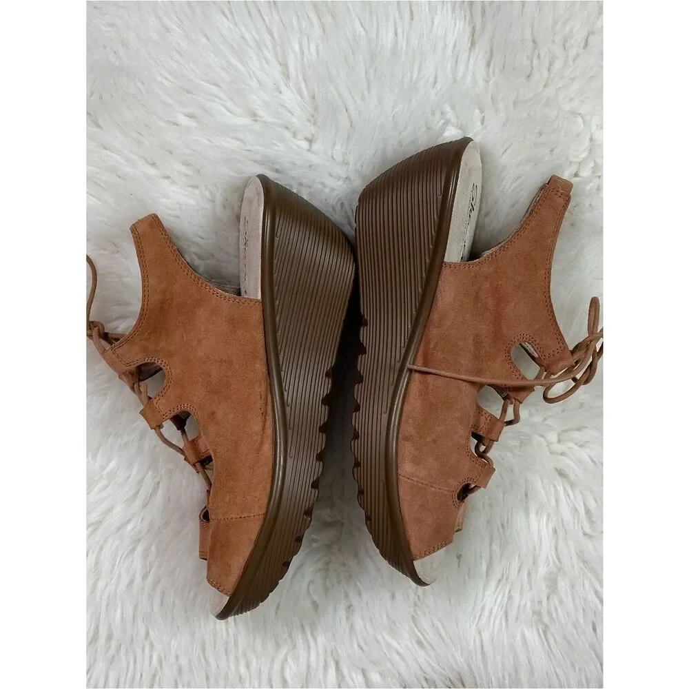 Skechers Brown Suede Lace-Up Platform Wedge Sandals